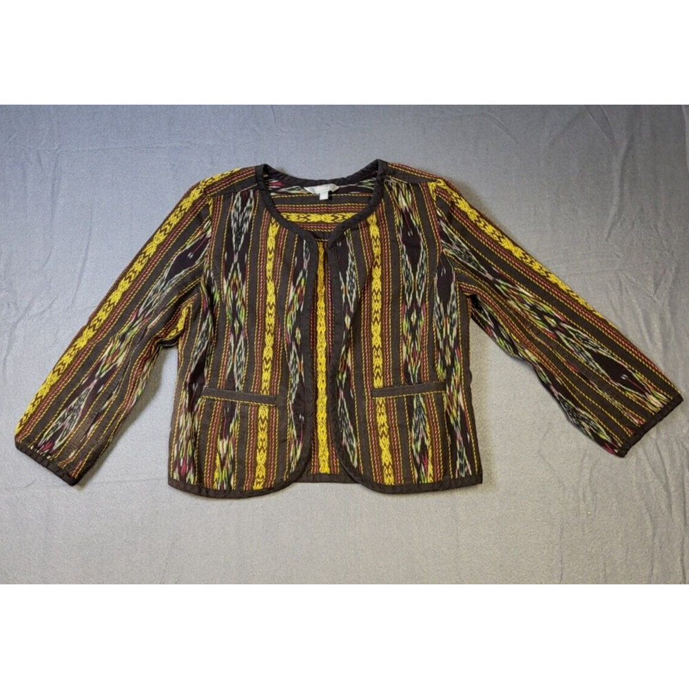 Rubbish Boho Cropped Jacket 3/4 Sleeve Cotton Stripe Multicolor Women's Size L
